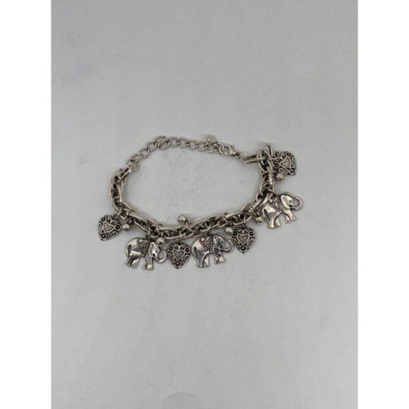 Oriental Elephant and Heart Charm Bracelet Sliver Tone - Picture 9 of 12